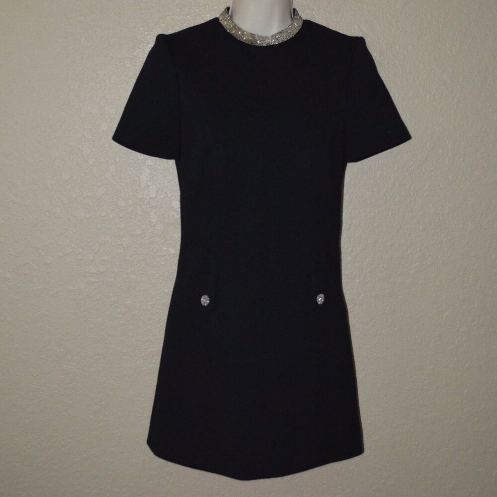 NWT $3490 Sz F34 US 2 XS Saint Laurent Crystal-Embellished Collared Mini Dress
